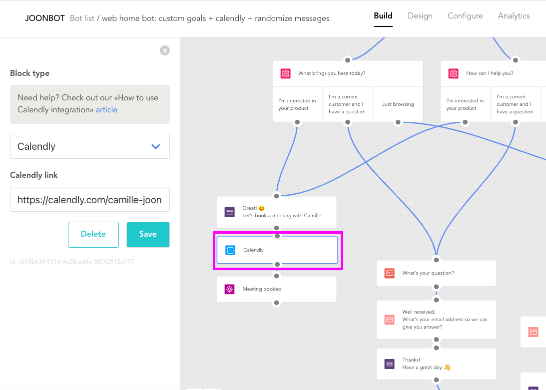 How to use Calendly integration Joonbot